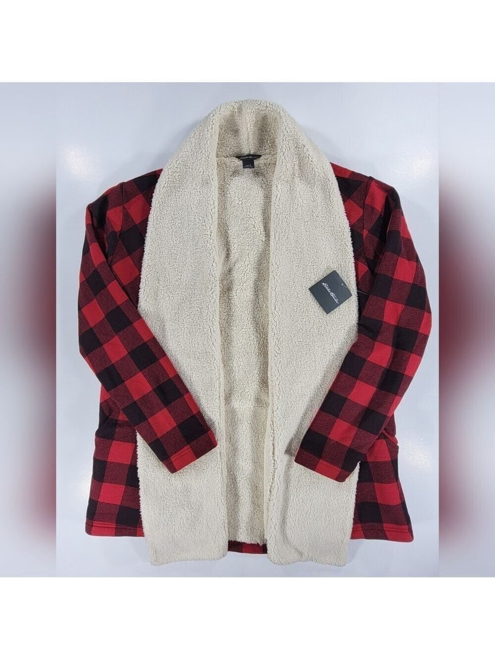 NEW Eddie Bauer Small Snow Lodge Sherpa Lined Wrap Cardigan Buffalo Plaid NWT